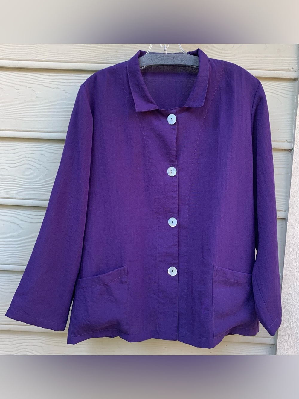 Fridaze 100% Linen Purple Button-Front Shirt